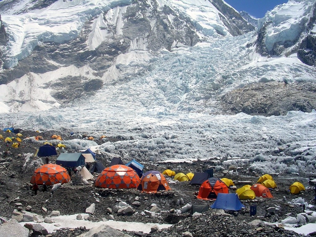 Everest Base Camp in Nepal, with the Khumbu Icefall behind (Photo: The Responsible Travellers)