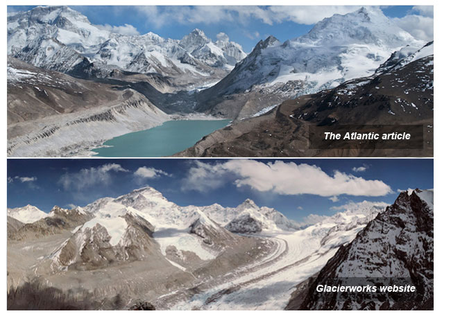 Two photographs of the same glacier in 2009