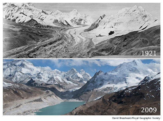 Evidence of glacier erosion in the Himalayas, taken from The Atlantic magazine