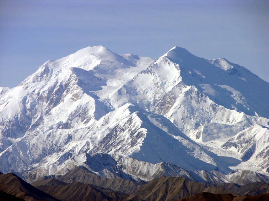 The north side of Denali. The Muldrow and Harper Glaciers can clearly be seen leading all the way up to Denali Pass between the two summits (Photo: Derek Ramsey).