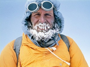 Mountaineering legend Kurt Diemberger sports an icicle beard on the summit of Shartse in Nepal (Photo: Kurt Diemberger)