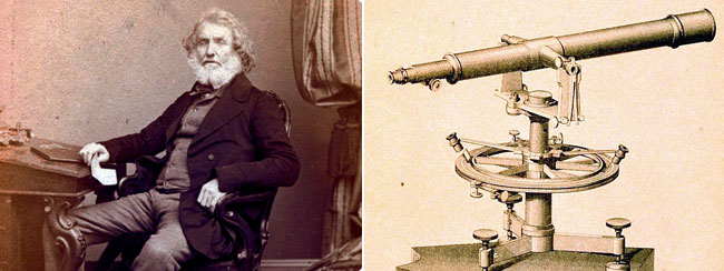 On the left: Sir George Everest, Surveyor General of India. On the right: His favourite implement, a theodolite (Photo: US National Oceanic and Atmospheric Administration)