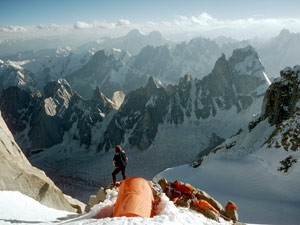 The Karakoram peaks from camp on The Ogre (Photo: Doug Scott)