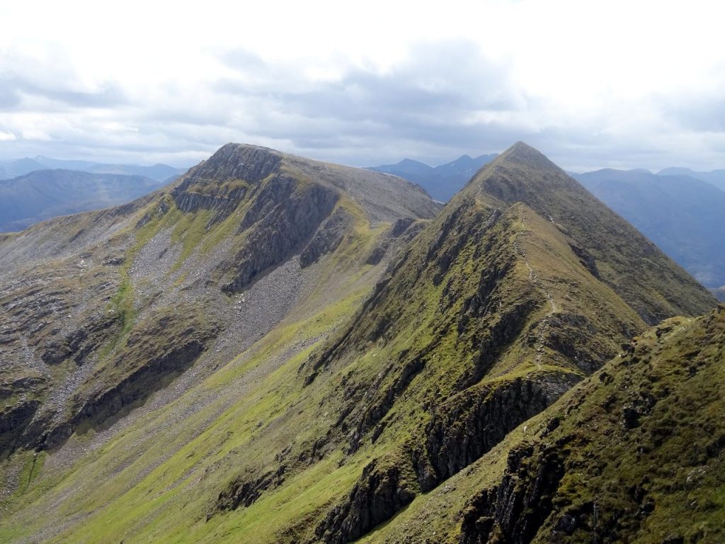 View back along the Devil's Ridge (Stob Choir a Mhail) from Sgurr a Mhaim