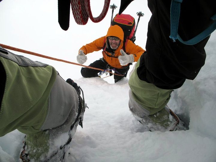 Miha on the serac wall (Photo: Matjaz Jamnik)