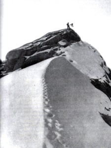 Frederick Cook's infamous photo of Edward Barrill standing on a rock peak which he claimed was Denali's summit first appeared in Harper's Magazine